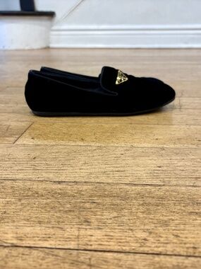 Black prada velvet smoking slippers